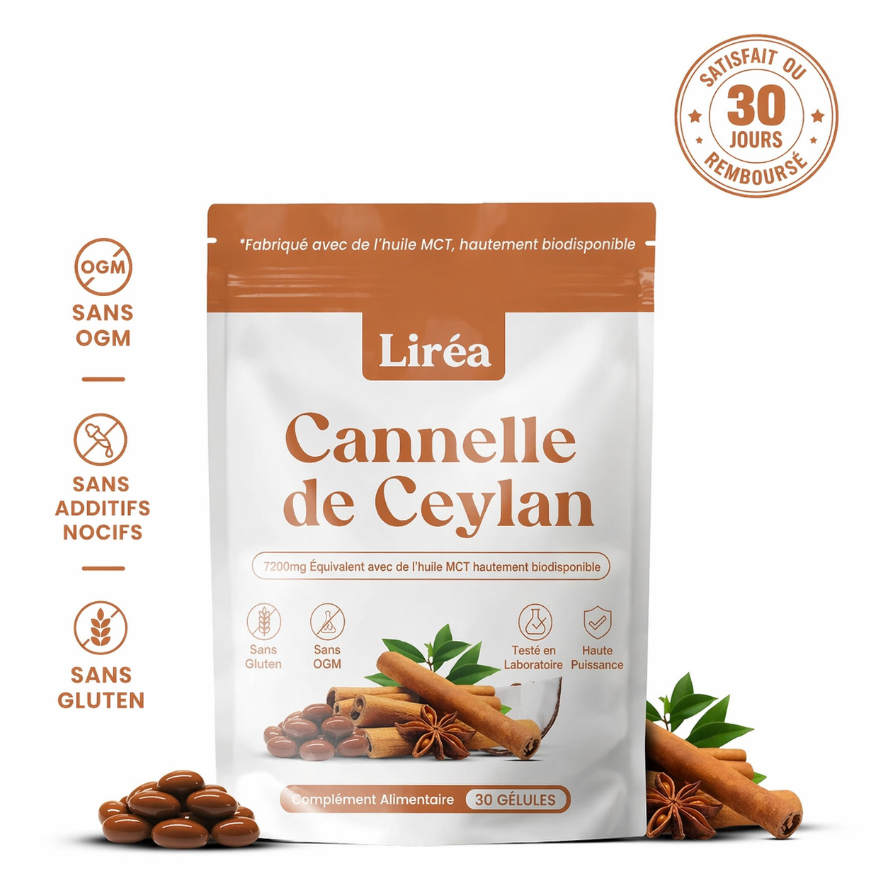 Sachet Liréa Cannelle de Ceylan 12:1 avec huile MCT — 30 gélules
